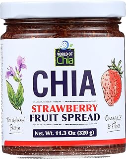 World of Chia Standard Chia Spread - All Natural, Plant Based, Gluten Free, Vegan, Omega 3, Kosher, Made in USA, NON GMO Verified, Made with Local Fruit & Non Refined Cane Sugar - (Strawberry, 3packs)