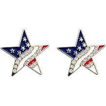ROSTIVO American Flag Star Stud Earrings for Women, Rhinestone Patriotic Jewelry for 4th of July, Memorial Day & Election Events