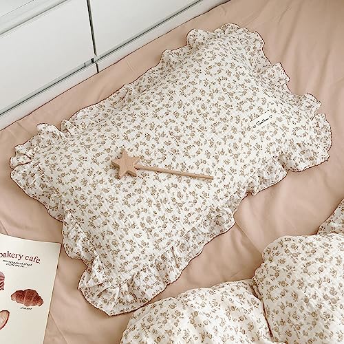 BuLuTu Cotton Muslin Kids Toddler Pillowcase with Cute Camellia Flowers Super Soft Travel Pillow Nursery Pillowcase for Boys,Girls,Bedding Decor Machi