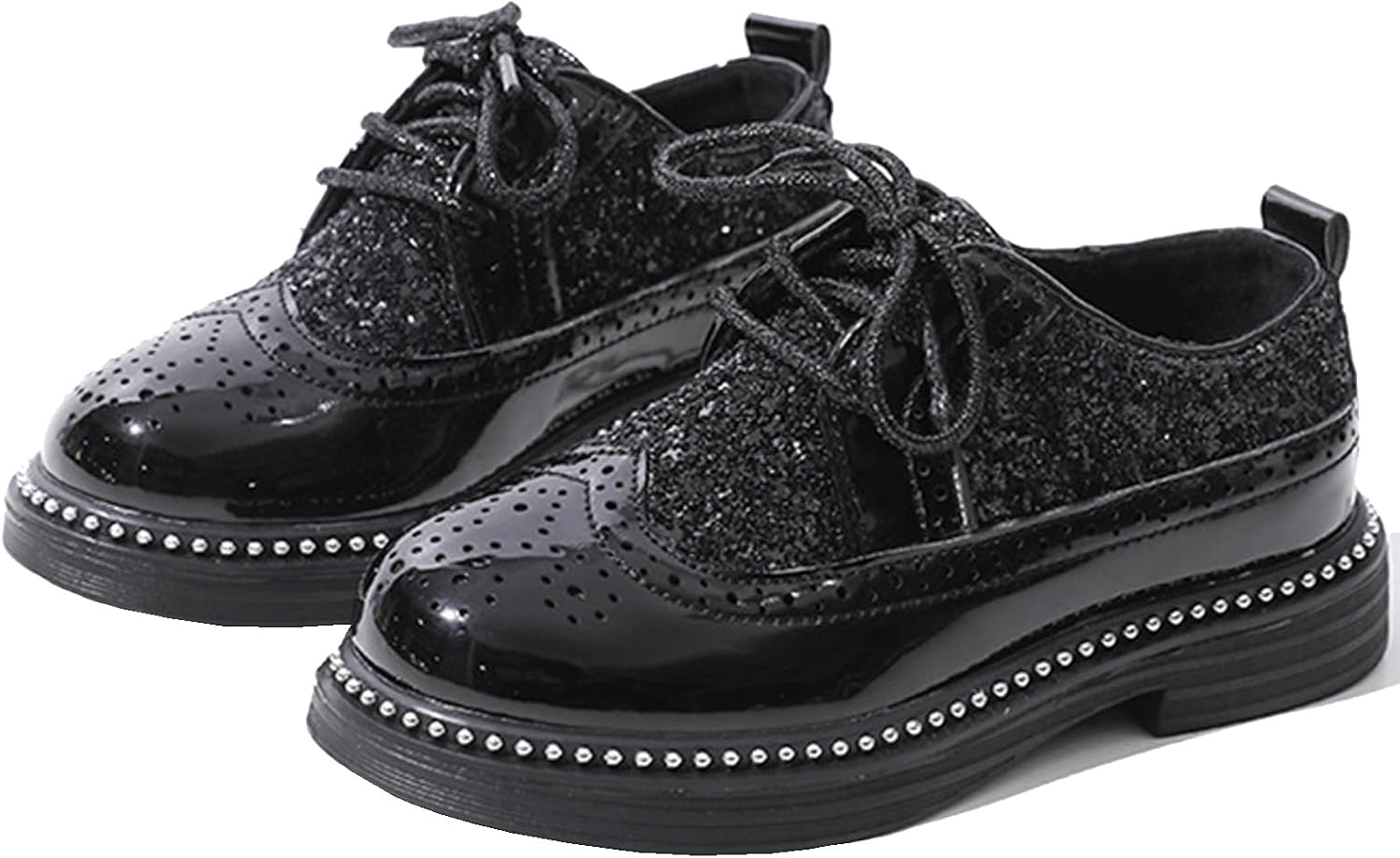 WUIWUIYU Boys Lace-up Dress Shoes Glitter Wedding Homecoming Prom Concert Oxfords Flats Brogues School Uniform Oxfords
