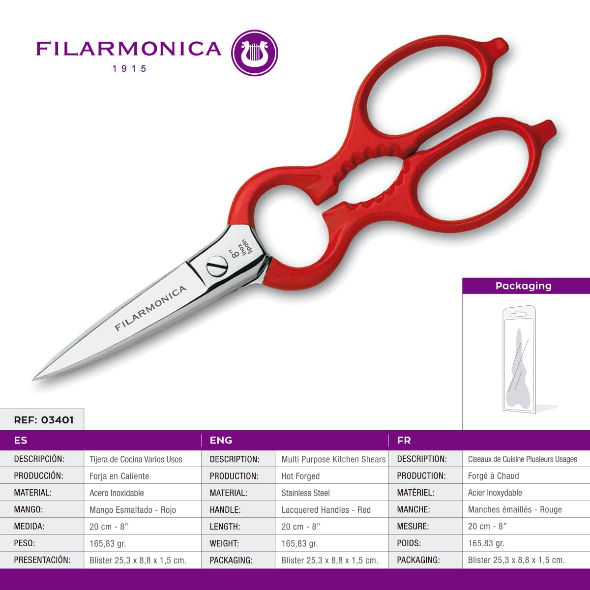 FILARMONICA Juliet Tijeras, Rojo, 25,4 x 9 x 1,6 cm