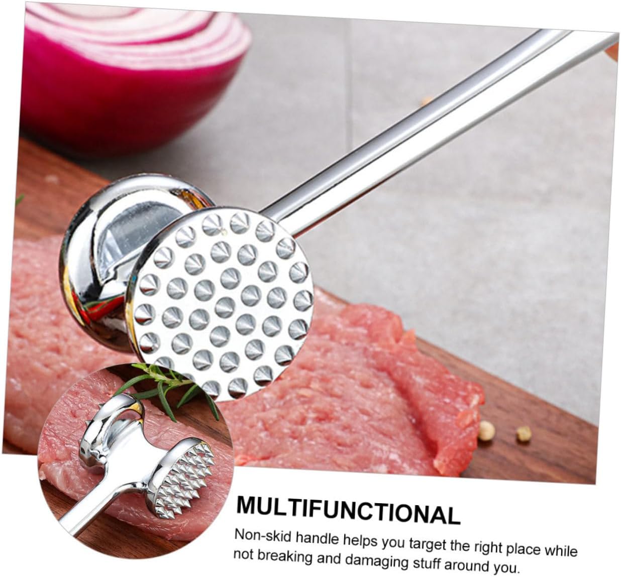 Zinc Alloy Double-sided Meat Tenderizer Hammer for Household Kitchen Pork Knocking Mallet for Steak Beef Poultry Softening and Loosening Meat Fibers Cooking Tool