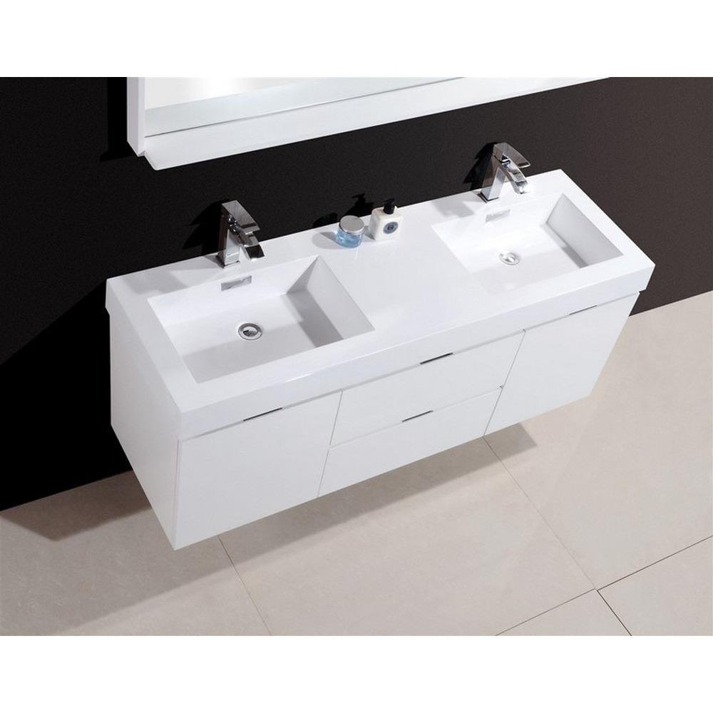 Buy Kubebath Bliss 60" Double Sink High Gloss White Wall Mount Floating