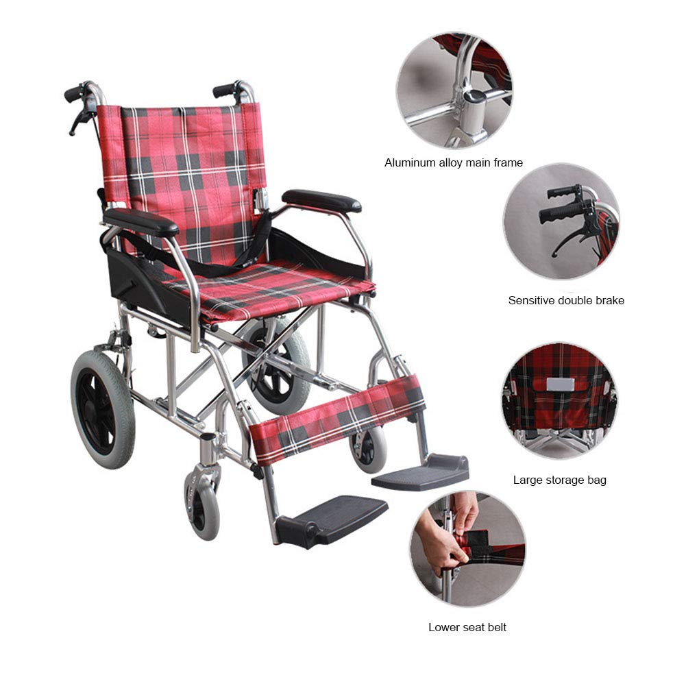 Wheelchair, Silla de Ruedas Manual Plegable Liviana de aleación de Aluminio Multifuncional, Suministros médicos para Adultos para conducción portátil Ultraligera