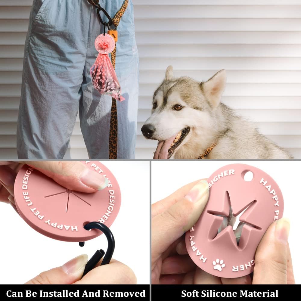 5Pcs Silicone Dog Poop Bag Holder for Leash with Carabiner, Waste Bag