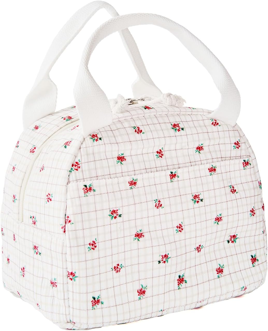 Cute lunch bag，Lunch Box for Women，Blue floral lunch box,large Reusable Insulated Large Capacity Cooler Bag for Adult Aesthetic flower Corduroy Lunch Tote for Work Office, Picnic or Travel