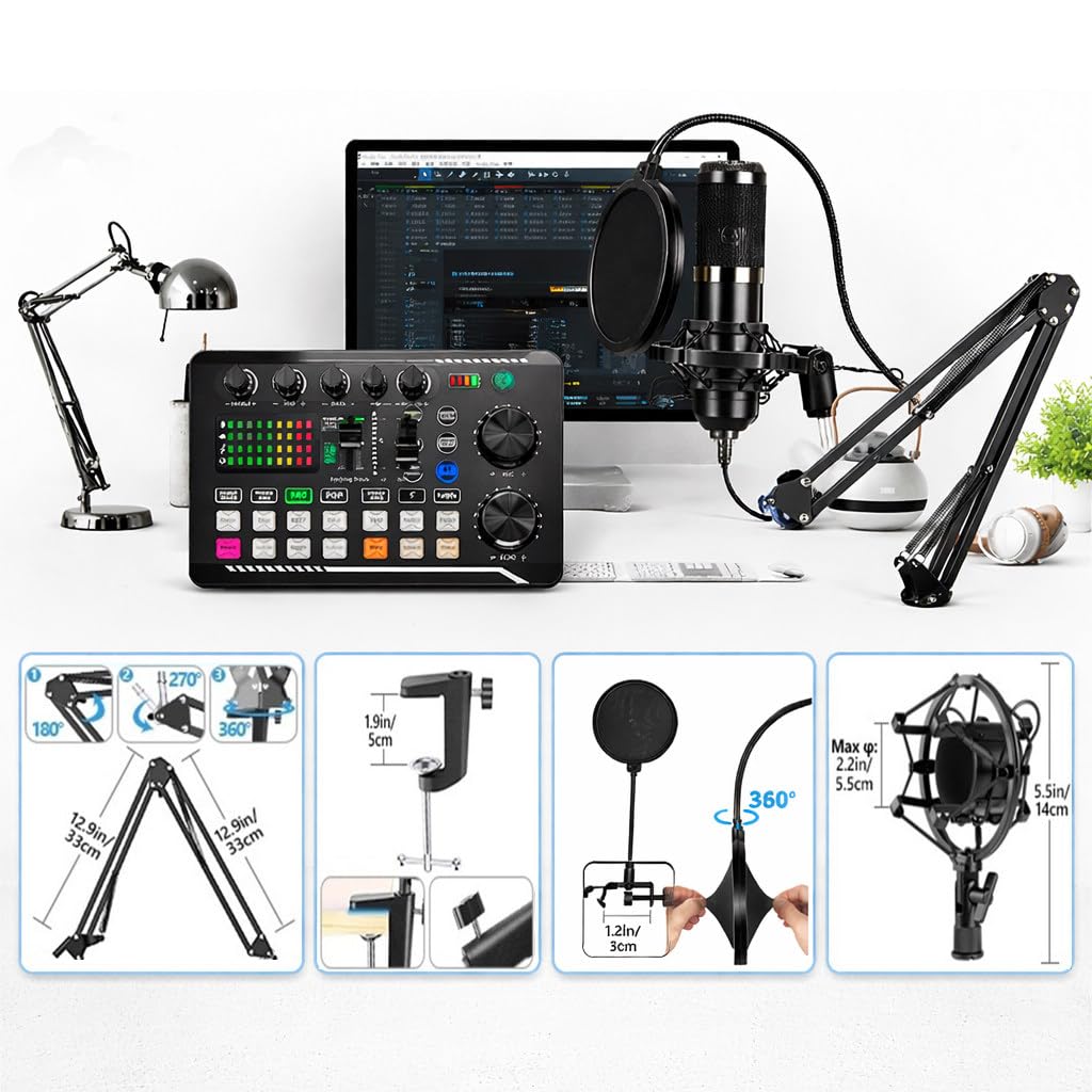 Paquete De Equipo Para Podcast, Cambiador De Voz Con Micrófono Para Podcast, 16 Efectos De Sonido, 7 Modos De Grabación De Voz, 4 Efectos De Voz, Para Podcasting, Grabación Y Canto. Black