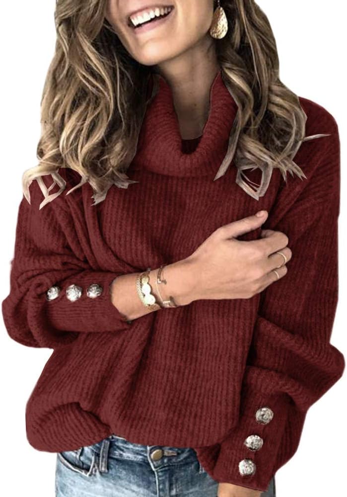 Sovelen Women's Oversized Turtleneck Chunky Pullover Sweaters Cowl Neck Long Sleeve Winter Slouchy Loose Knit Sweaters