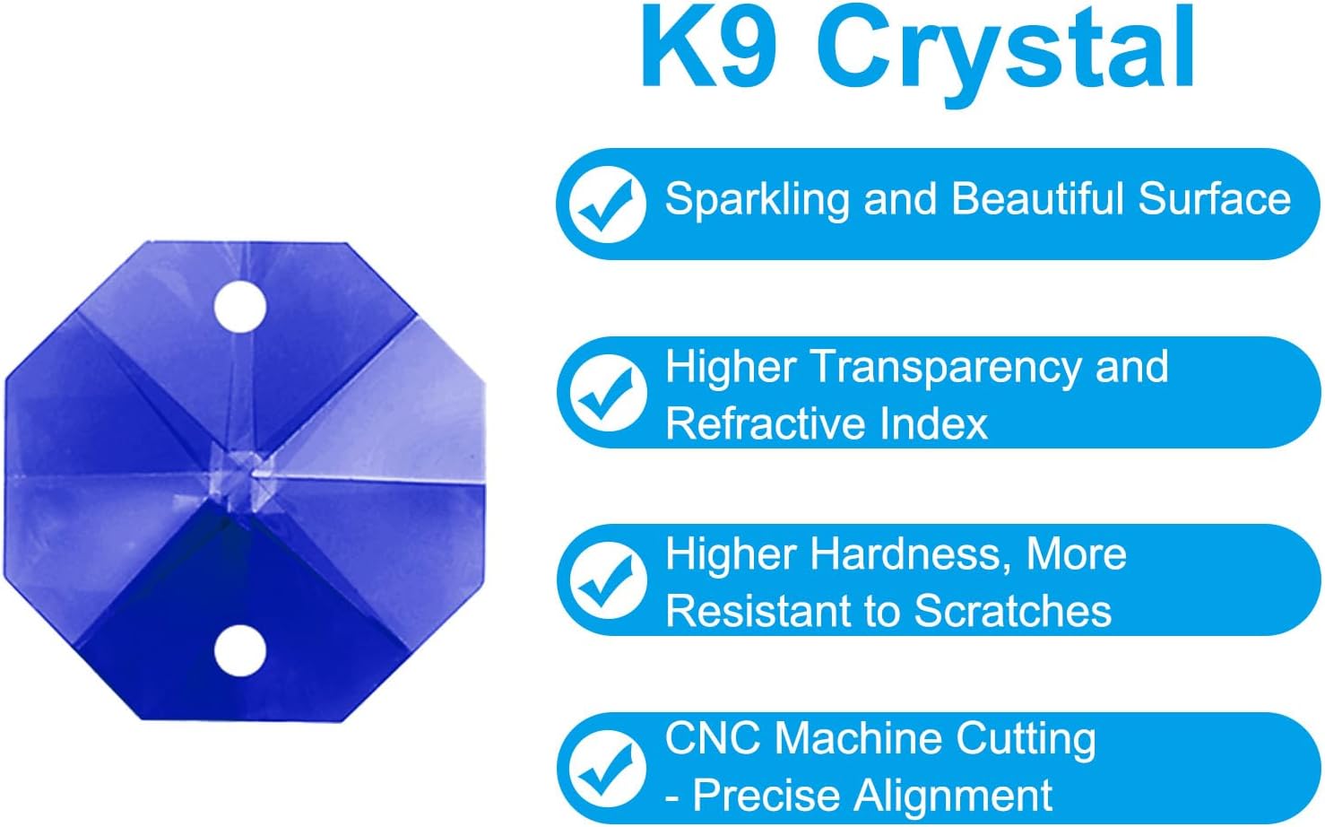 PATIKIL K9 Crystal Octagon Beads 2 Holes Pendants, 100 Pack 14mm Chandelier Prisms Parts Ornaments Hanging Beads for DIY Arts Crafts Decoration, Black Blue