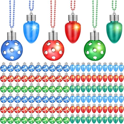 Sasylvia 72 Pcs Light up Christmas Bulb Necklace on Mardi Gras Beads, LED Light Bulbs Necklaces Flashing Glow in The Dark Necklaces Holiday Necklace for Christmas Party Accessory Stocking Stuffers