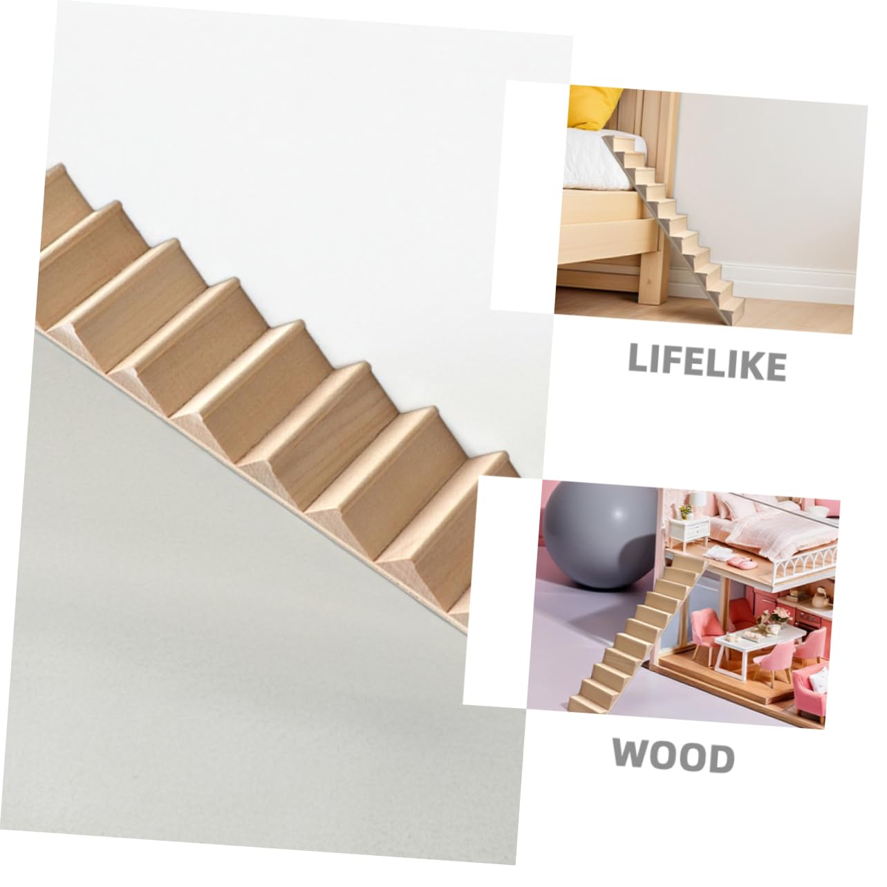 VICASKY 3pcs Scale Miniature Wooden Dollhouse Stairs Pre Assembled Unpainted Armless Staircase for Doll House Furniture Decor Simulated Model for Play House Accessories - Image 3