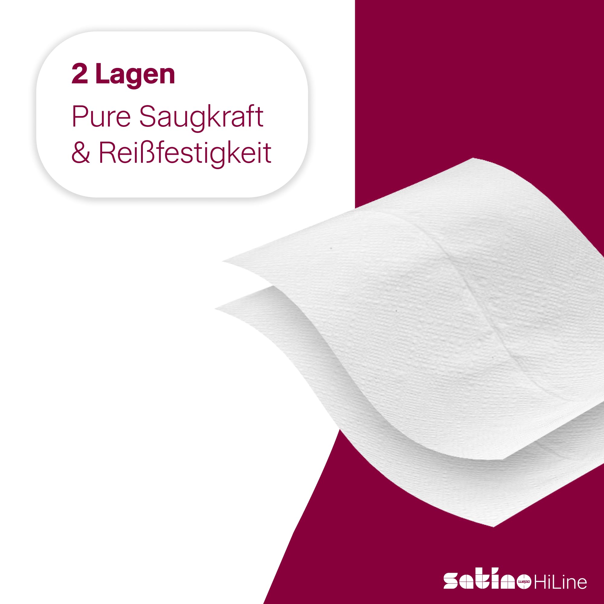 Satino WEPA 276790 - Papel de toalla (2 capas, compatible con PT3, 20 x 144 hojas, celulosa, pliegue C, 2880 hojas), color blanco
