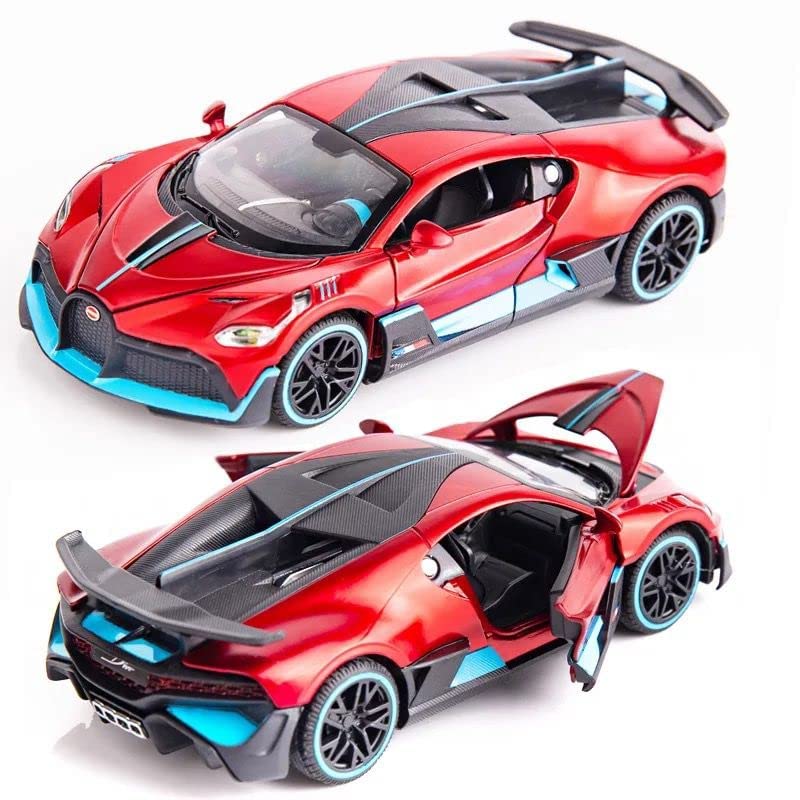 Om Store Watch Diecast Alloy Metal Pull Back Die-cast Car 1:32 Bugatti Divo Red Diecast Metal Pullback Toy car with Openable Doors & Light,Music Boys for Kids,Birthday Gift Christmas Gift, OMW_164