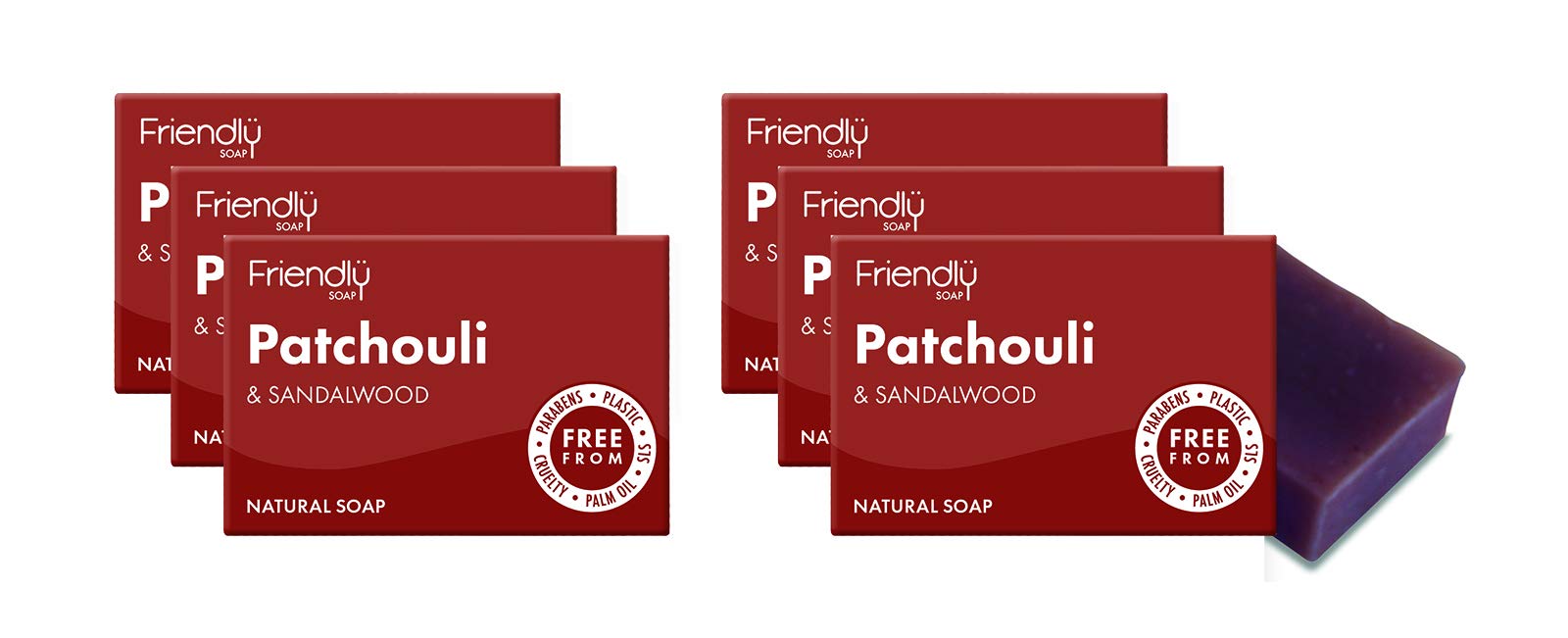 Friendly Soap Natural Patchouli & Sandalwood Soap 95g (Pack of 6), 95 g (Pack of 6)