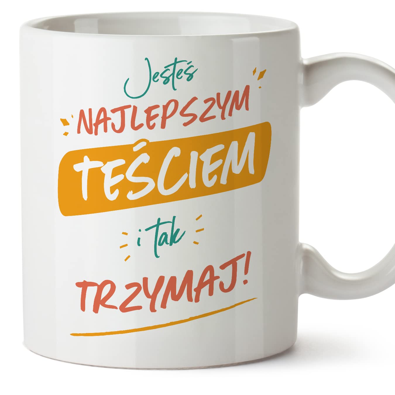 MUGFFINS Father in-Law Mug - in Polish - Jesteś najlepszy tak trzymaj - Funny Gift - Ceramic 11oz Mug