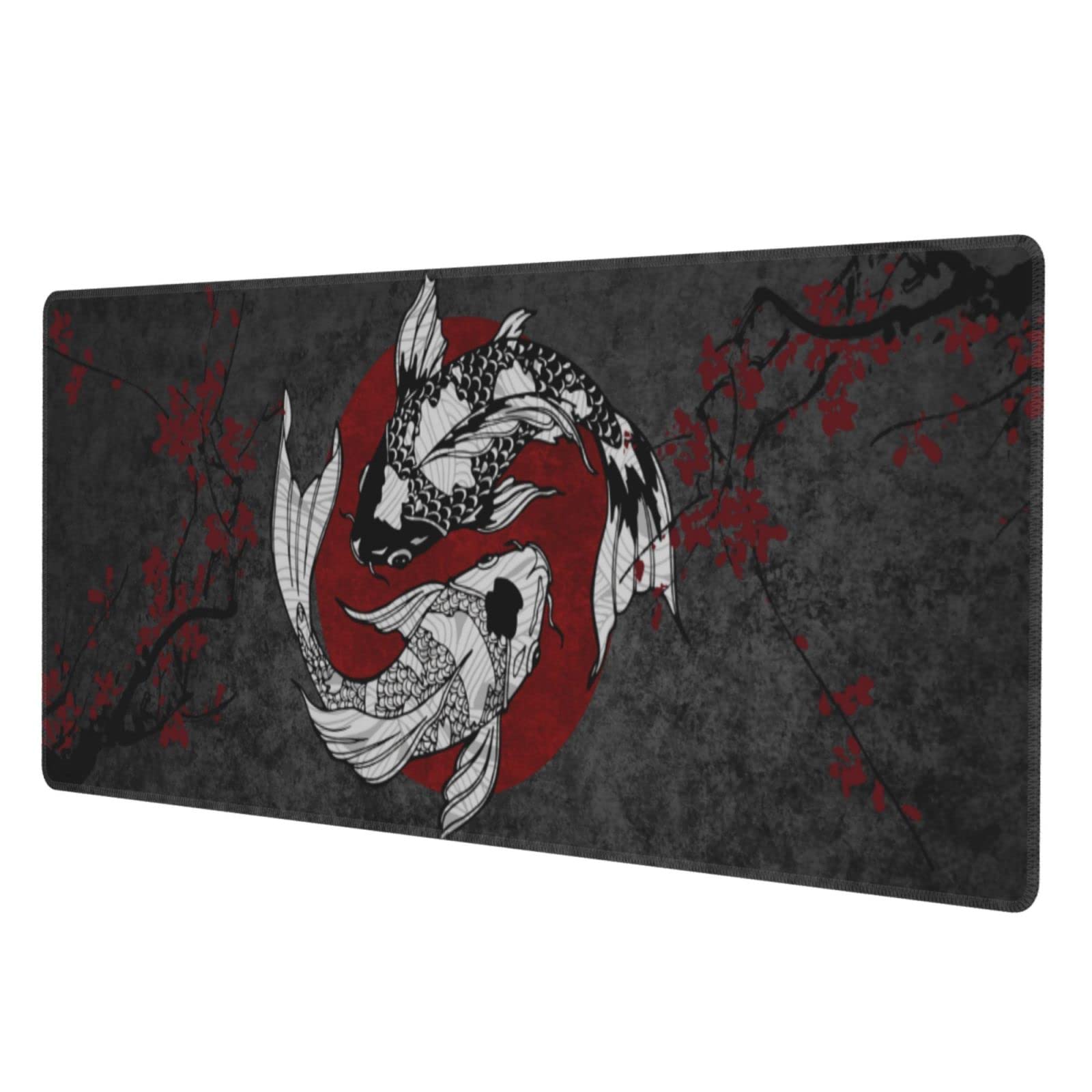 Alfombrilla Ratón XL Yin Yang Koi - 80x30 Cm, Base Goma, Bordes Cosidos