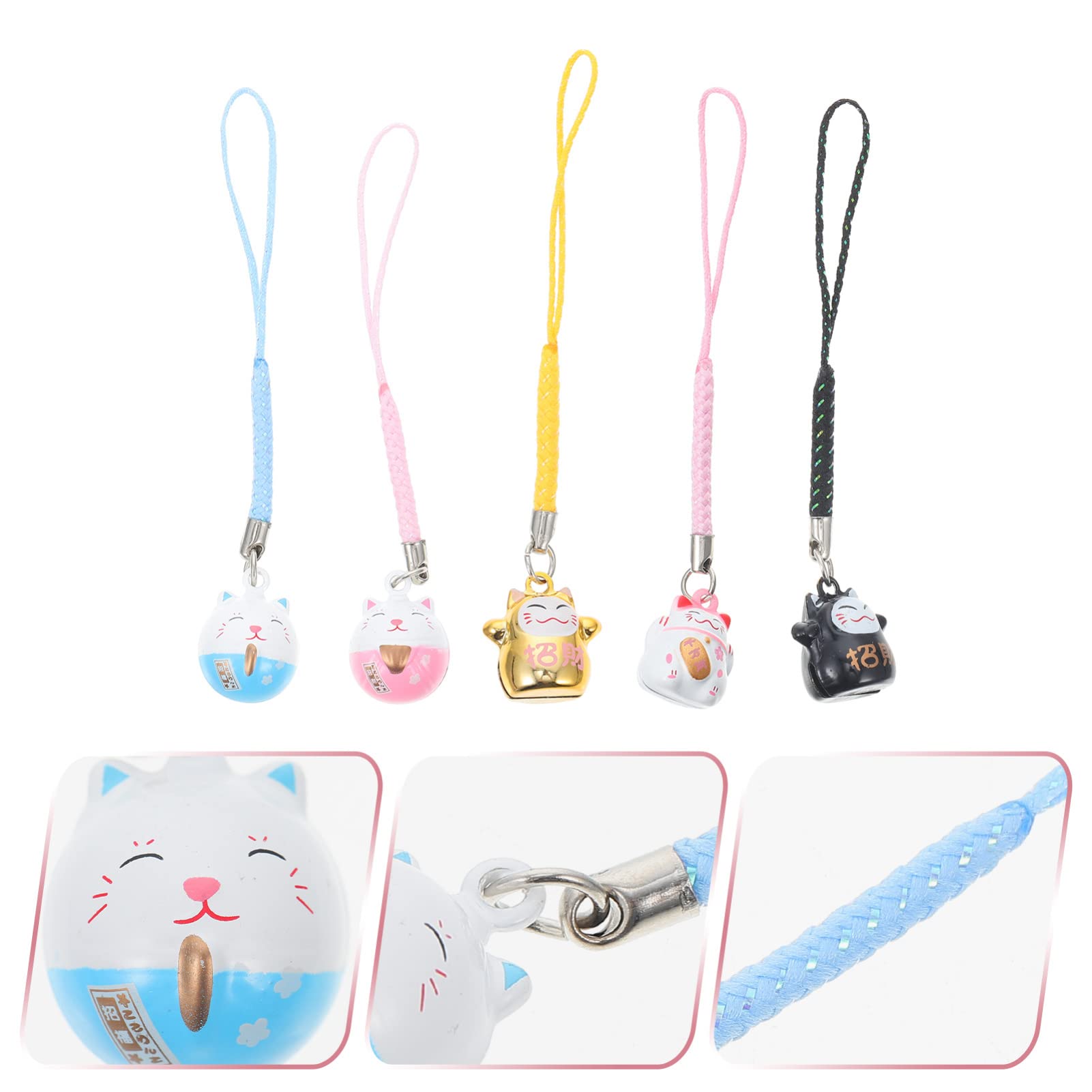 TOYANDONA Maneki Neko Lot de 5 breloques pour téléphone portable en forme de chat porte-bonheur en cuivre