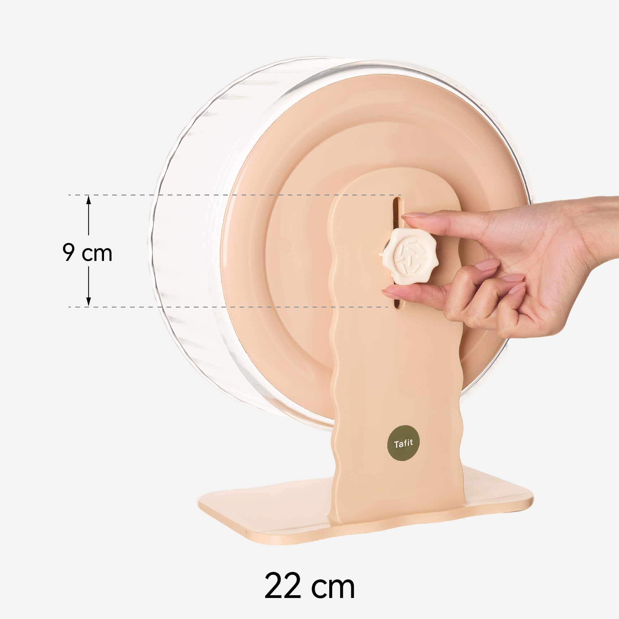 Silent Hamsterrad 22 cm mit Holzoptik-Rückwand – Höhenverstellbares, leises Laufrad mit Doppellagern für Zwerghamster, Mäuse, Igel & Kleintiere (Warmbraun)