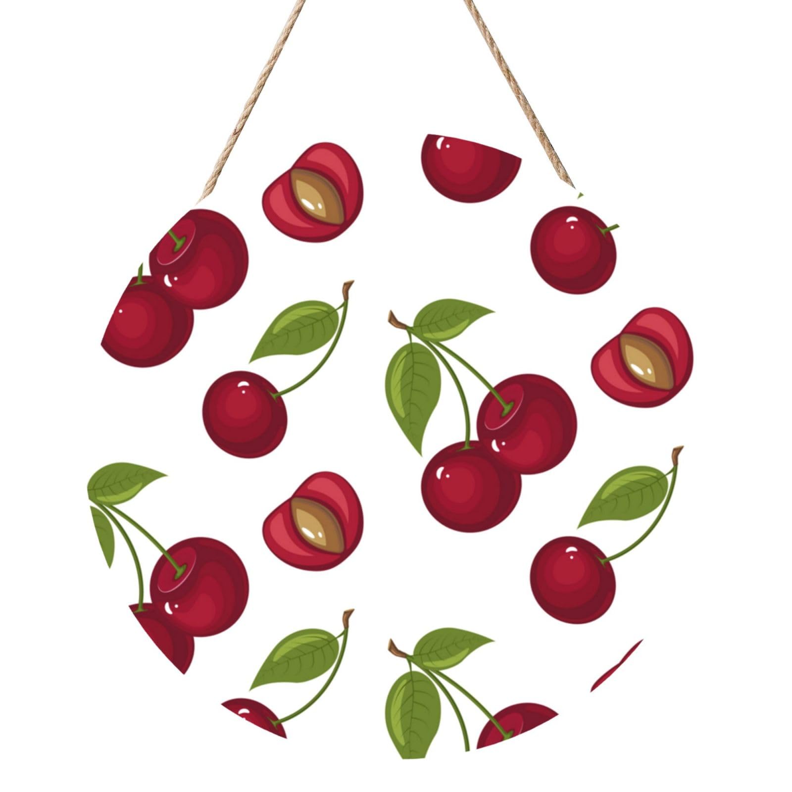 Cherry, Round Wood Panel Painting 12 in, Wall Hanging Painting For Home