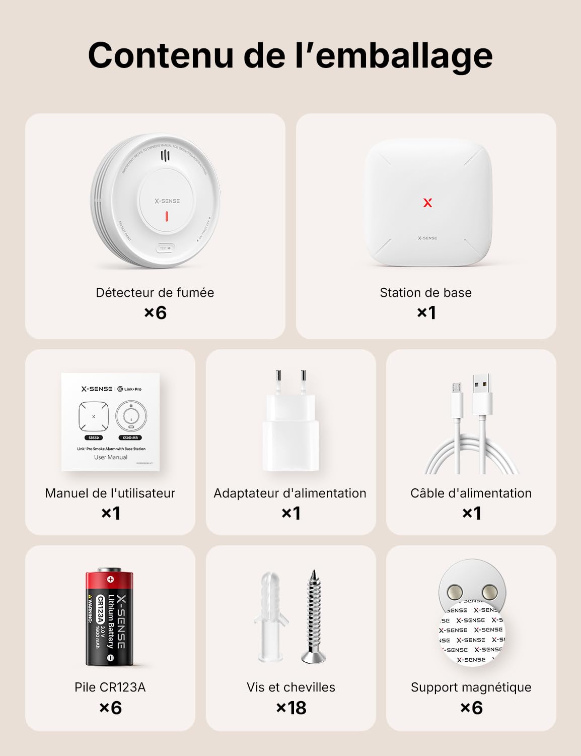 X-Sense Détecteur de Fumée Connecté avec Station de Base SBS50 avec Pad Adhésif Magnétique, Alarme Incendie Intelligent avec Durée de Vie de 10 Ans et Batterie Remplaçable, Fonction APP, XS0D-MR61