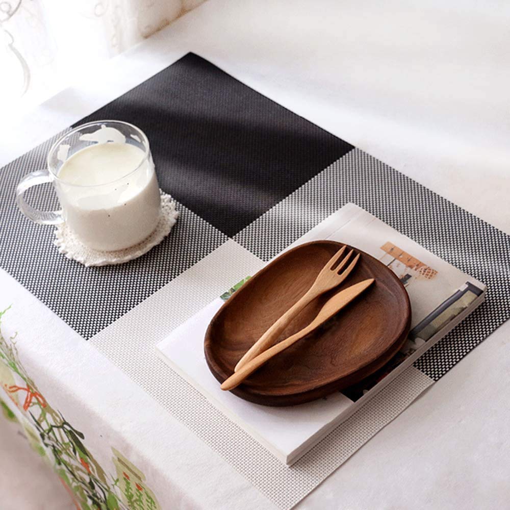 FRENYEAR Table Place Mat Stain - Placements Washable Kitchen Table Place Mat Stain-Resistant Cross Weave Woven Vinyl Table Mats for Kitchen Dining Table, Home (Set of 4, Black) 2