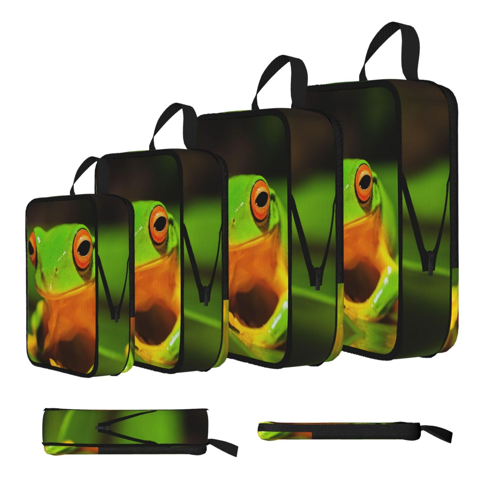 Lovely Tree Frogs Print Compression Packing Cubes 4-Piece Set With Multi- Compartment Travel Bag, Waterproof Suitcase Organiser Bags
