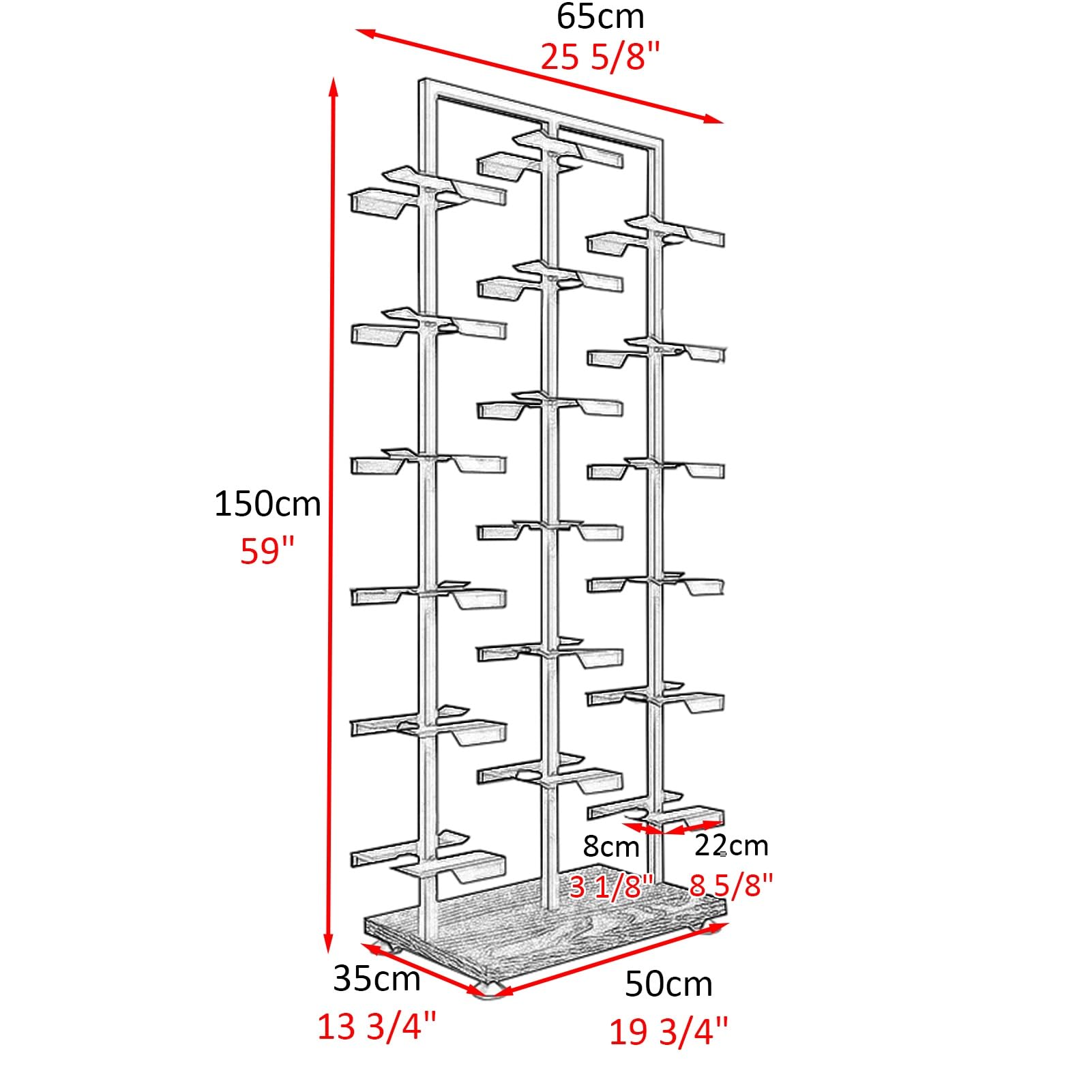 Étagère à chaussures double face avec 36 plateaux, organiseur de rangement au sol pour vente au détail
