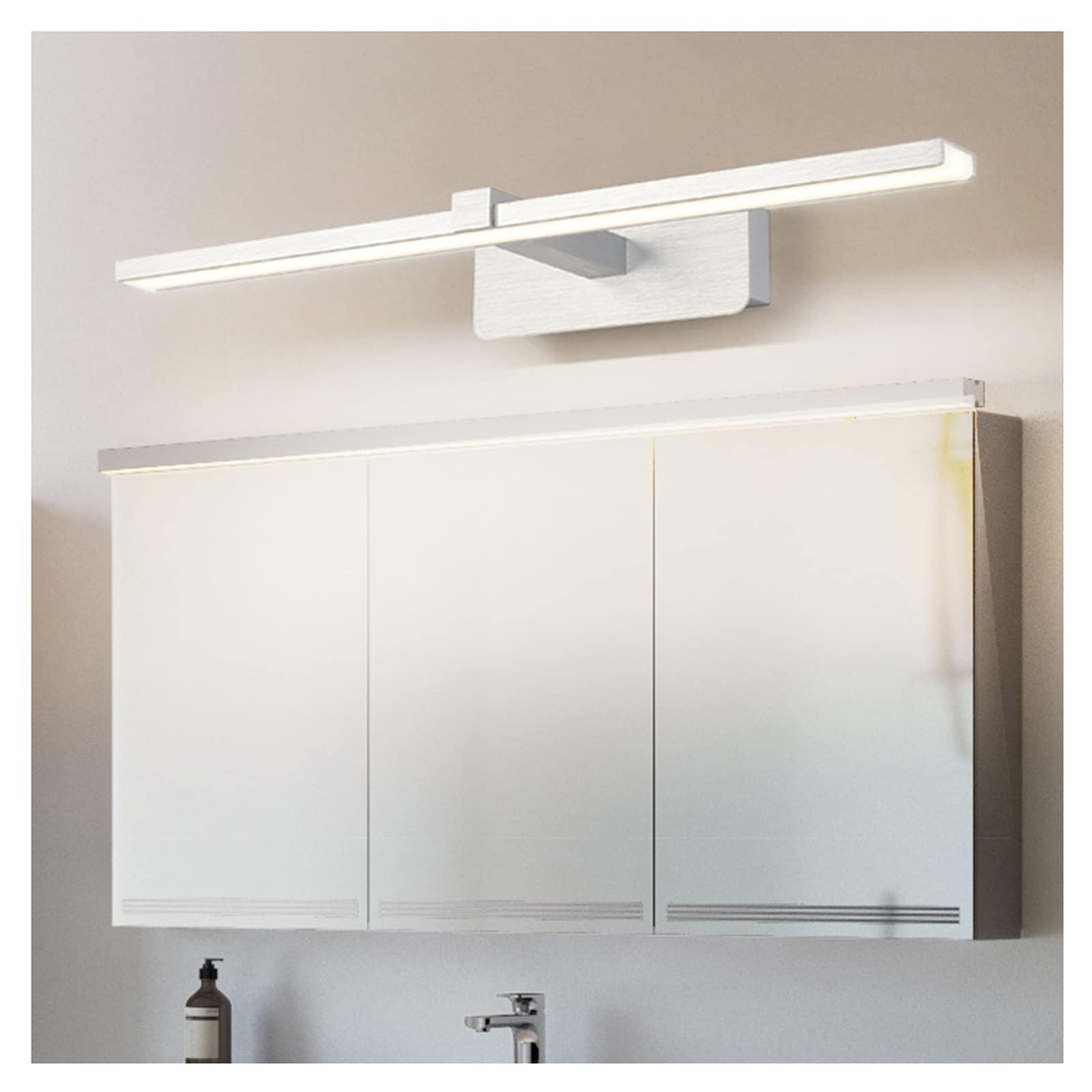 Badezimmerlicht Vintage Spiegelleuchte Silber Kreative 39/49/59cm Spiegel Frontlicht Einfache Badezimmer Hotel Nebel Wasserdicht (Color:Warm Light,Size:39cm)