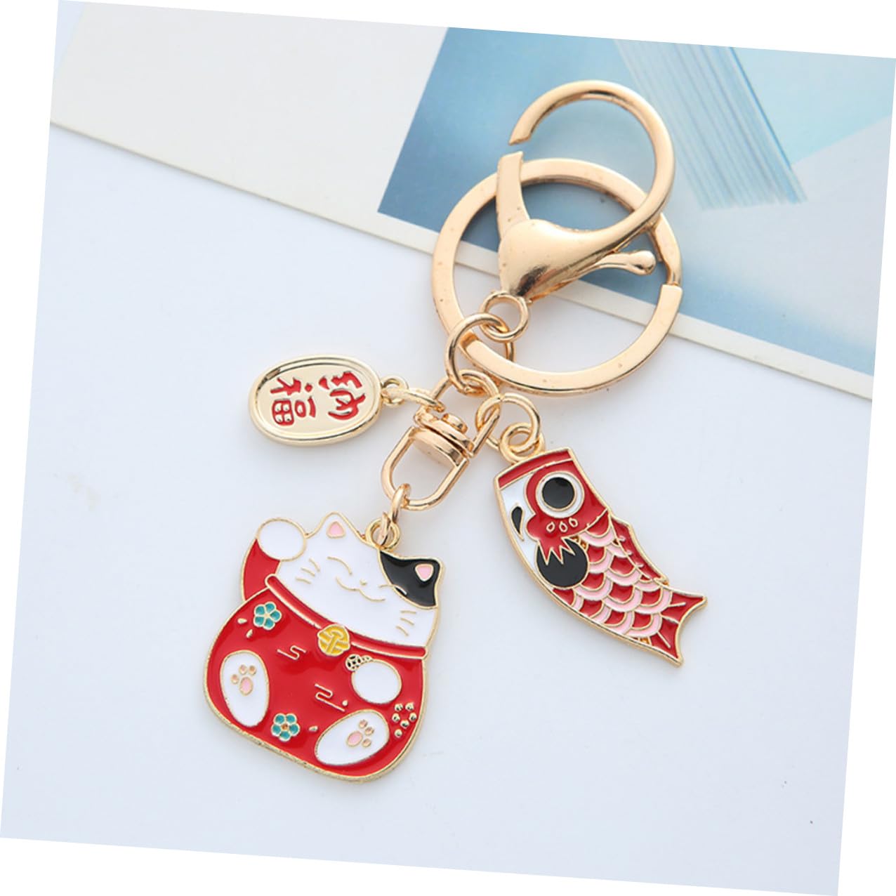 SOLUSTRE Llaveros Kawaii de Gato Fortuna en Aleación de Zinc, Set de 2 para Colgantes de Equipaje y Decoración de Bolsos, Diseño Japonés para Uso Diario