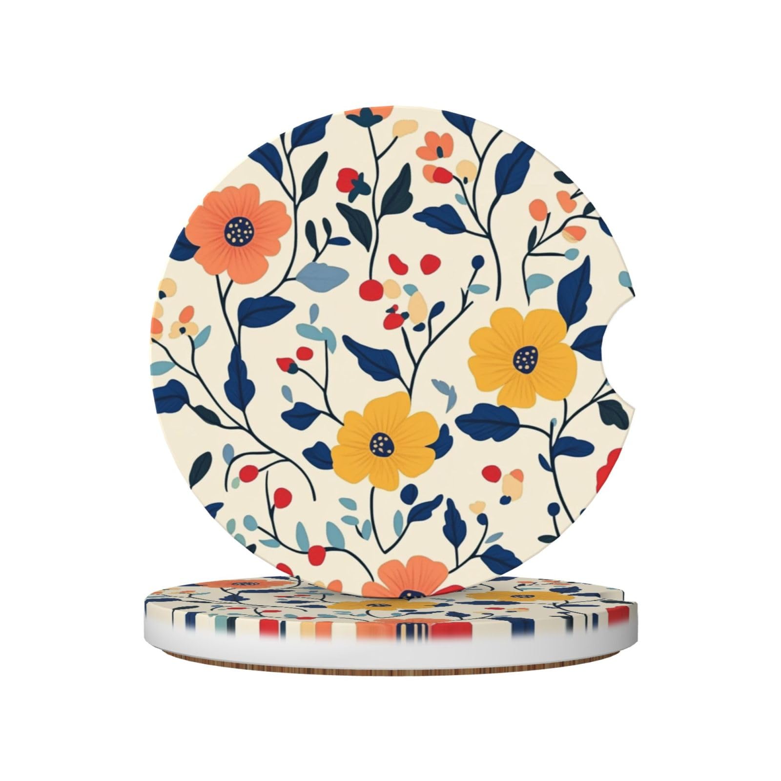 Boho Flower Pattern Ceramic Coasters,2pcs