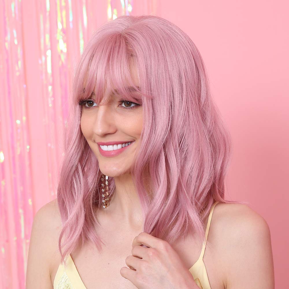 HAIRCUBE 35,6 cm kurze, gelockte Bob-Perücke für Damen, hochwertige synthetische Perücke mit Pony