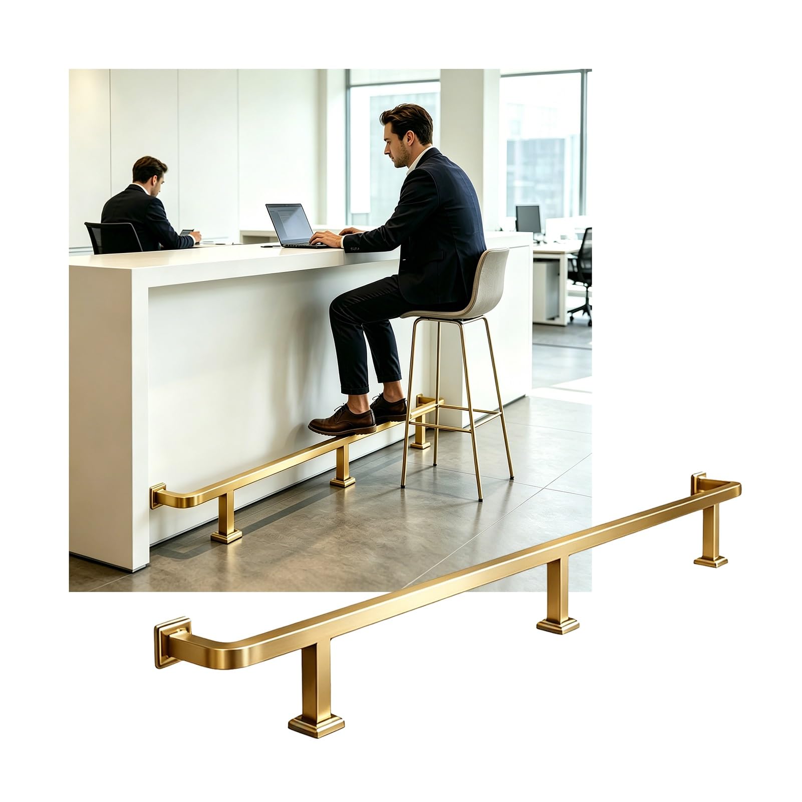 Rail de pied de barre en tube carré doré 1.2m pour un comptoir chic