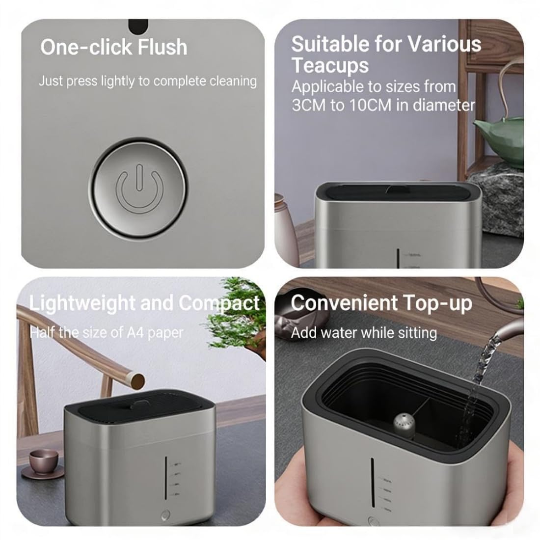 Lavadora eléctrica de vasos y tazas, lavadora automática con depósito de agua de 1,8 L, chorros de alta presión, cup washer para el hogar, la oficina, bares y cafeterías (Gray)
