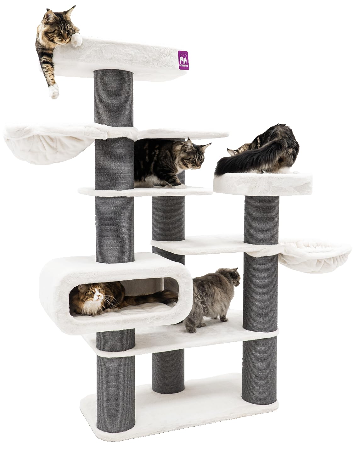 Petrebels Drapak XXL Bengal 199 cm wysokości, wzór Maine Coon drapak dla dużych kotów, kolor biały