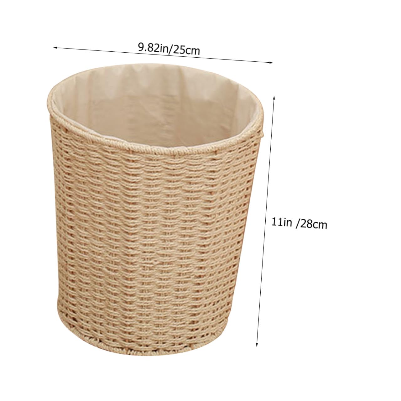 Gadpiparty Rattan Woven Trash Can with Inner Liner, Beige Waste Basket for Kitchen Bathroom Bedroom, Sturdy Garbage Bin for Home Storage and Organization