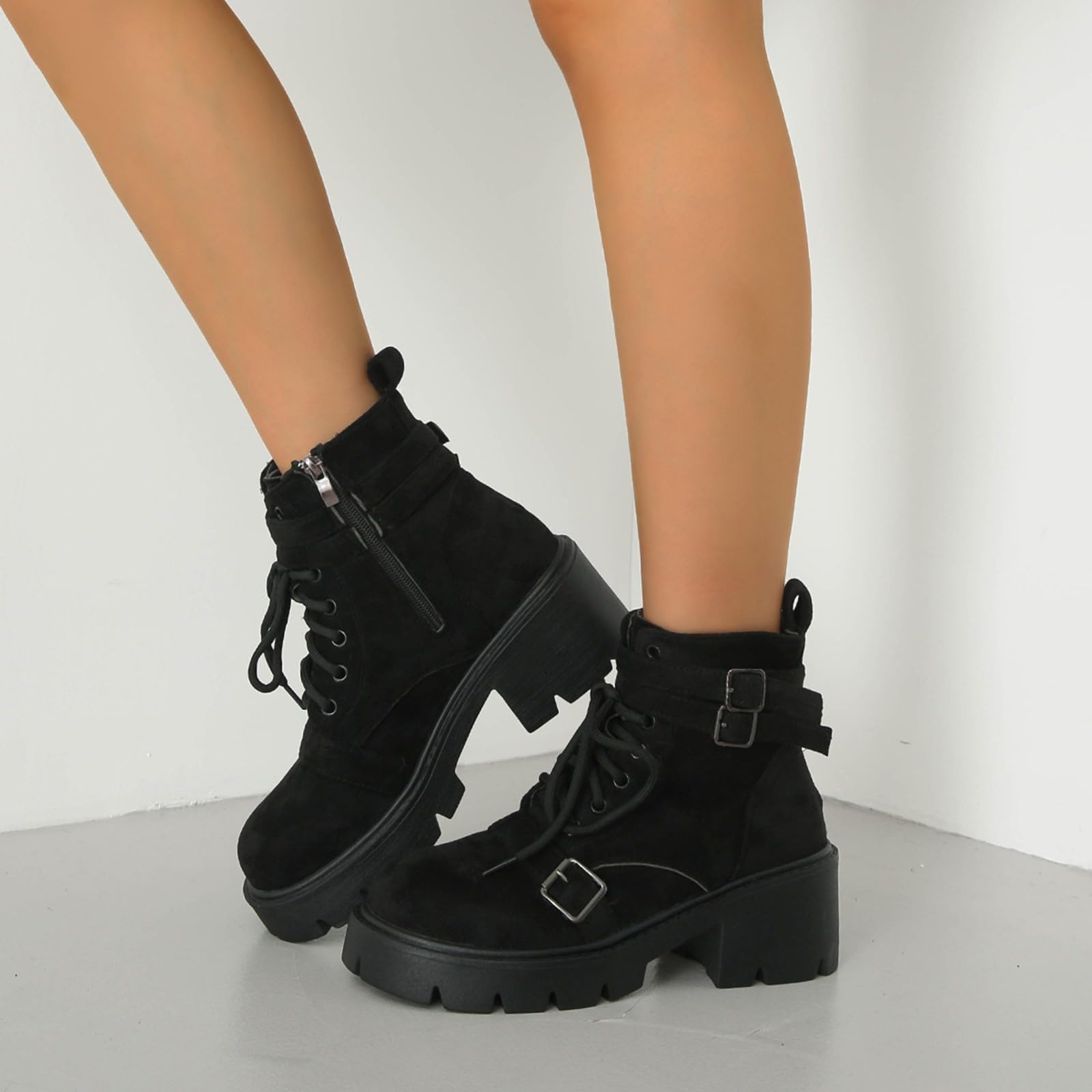 Genérico Botines Mujer Vestir Cordones Plataforma Botas Puntera Redonda Elegantes Zapatos Suaves y Cómodos Caminar Bota Casuales Antideslizantes Botin para Otoño Invierno Trabajo Paseo y Uso Diario