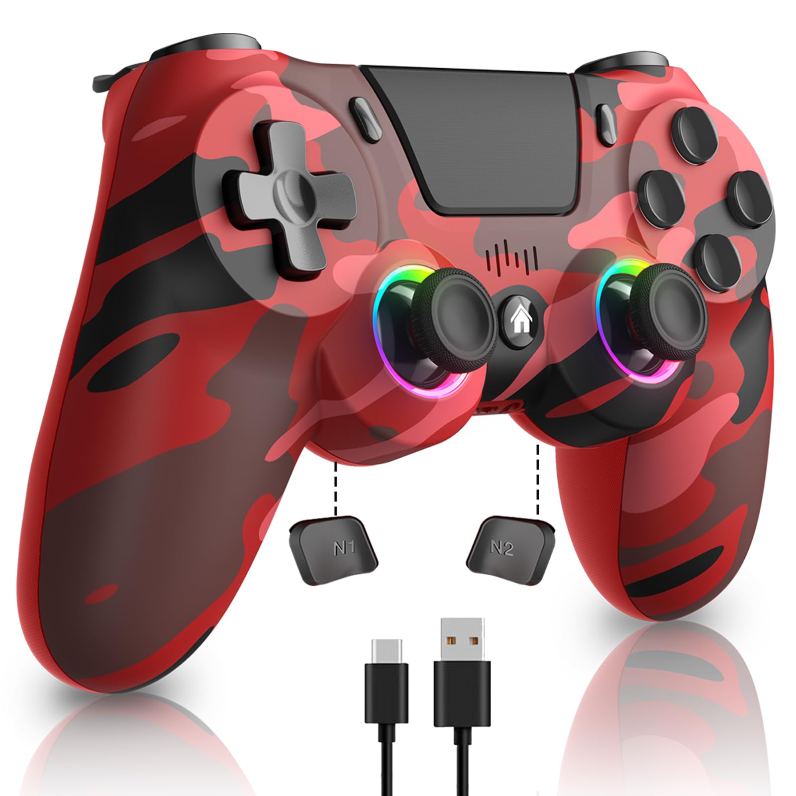 ancihdgm Manette sans fil pour PS4, compatible PS4/Pro/Slim/PC/P3/Android/iOS. Programmable, double vibration, gyroscope 6 axes, éclairage LED, écran tactile et prise de casque