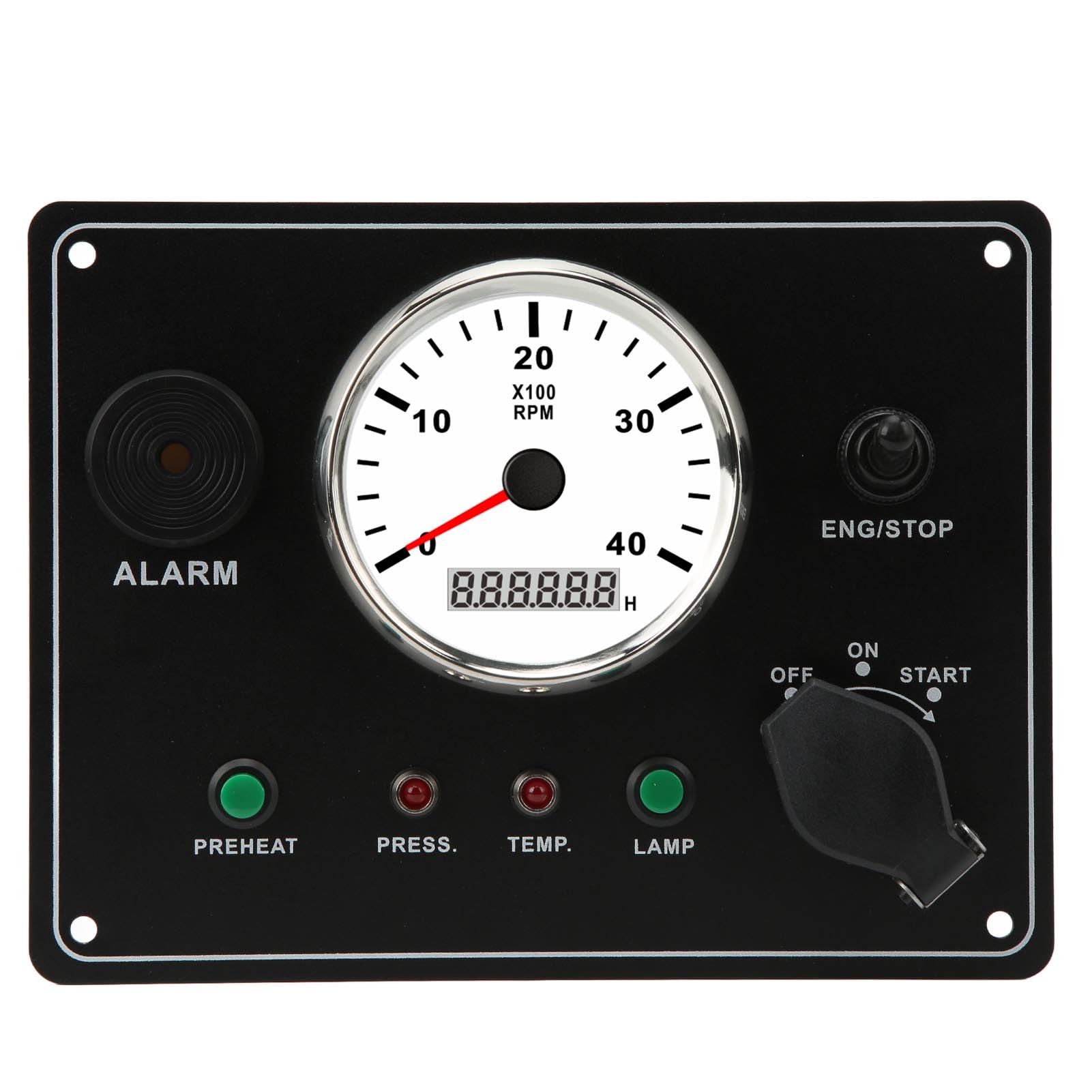 Pannello Strumenti per Barche, Quadro Strumenti per Barche con Tachimetro Multifunzione Motori 4000 RPM Arresto Avvio ON OFF Allarme Temperatura Acqua IP67 Impermeabile (24V)