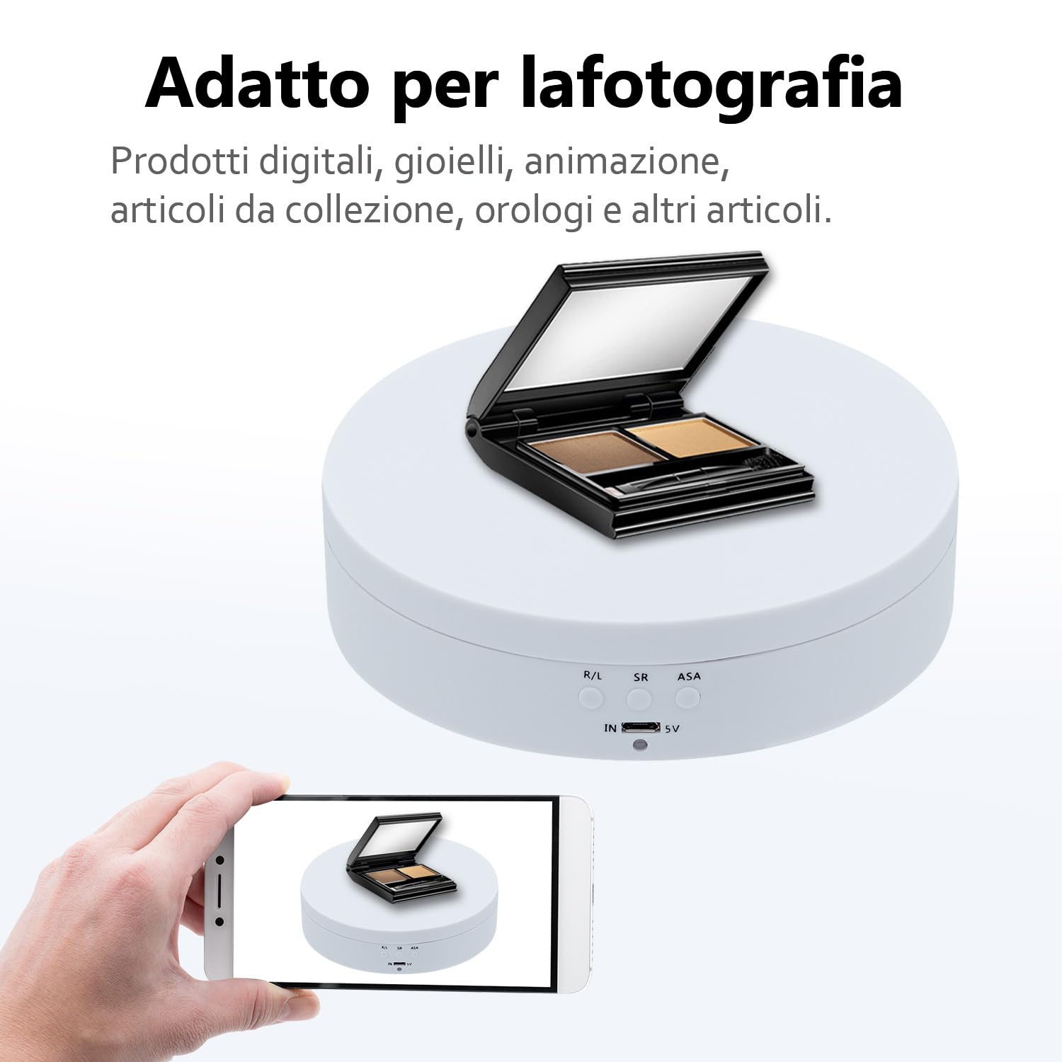 Mcbazel - Espositore Girevole a 360°, Girevole Elettrico da 4,6", Piatto Girevole Elettrico a Basso Rumore 3KG per Gioielli, Prodotti per Fotografia,Orologi, Tazze - Bianco