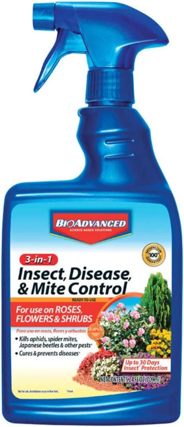 BioAdvanced 3-in-1 Insect, Disease, and Mite Control Spray - Insecticide, Fungicide & Miticide - Ready-to-Use - Prevents Pests and Diseases - Up to 30 Days Protection - 24 fl oz Bottle