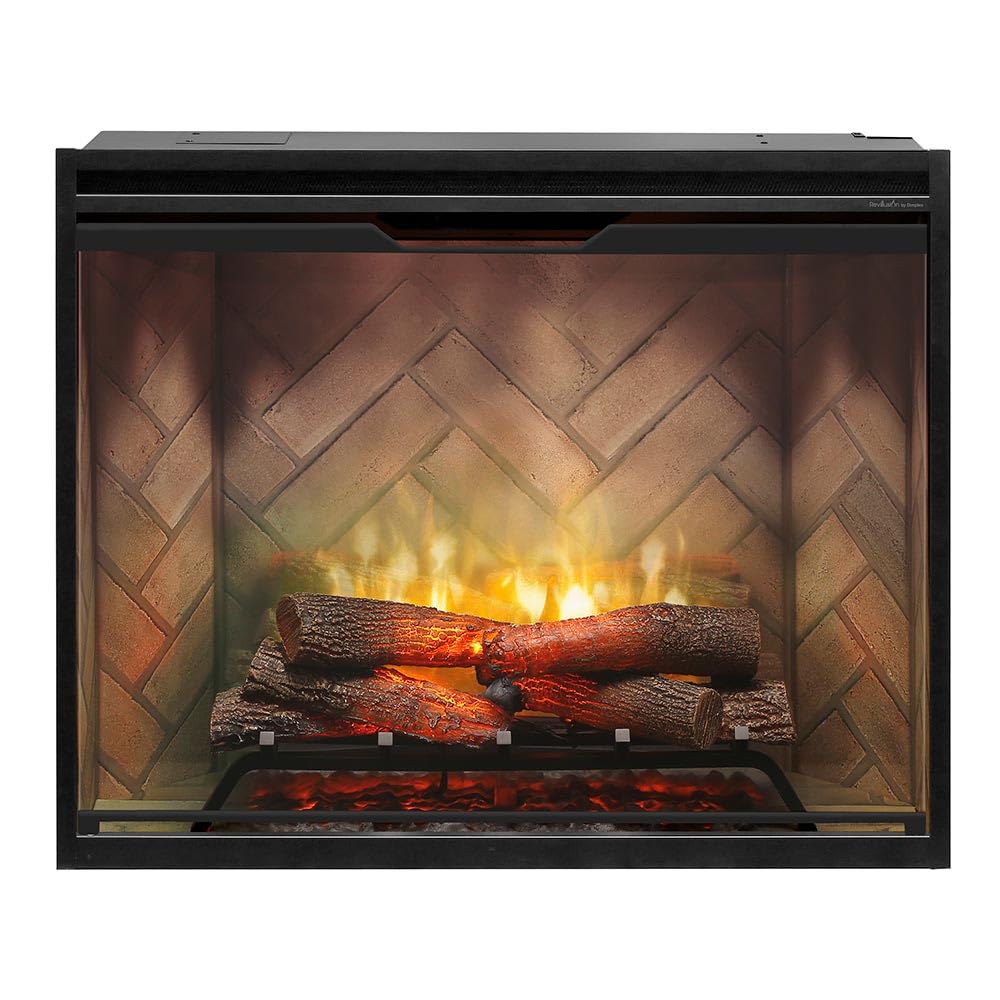 Dimplex Revillusion® 36 Inch Tall Built-in Electric Firebox - Herringbone Brick Background - Includes Realistic Faux Logset, Front Glass Panel, Firebox, and Plug Kit
