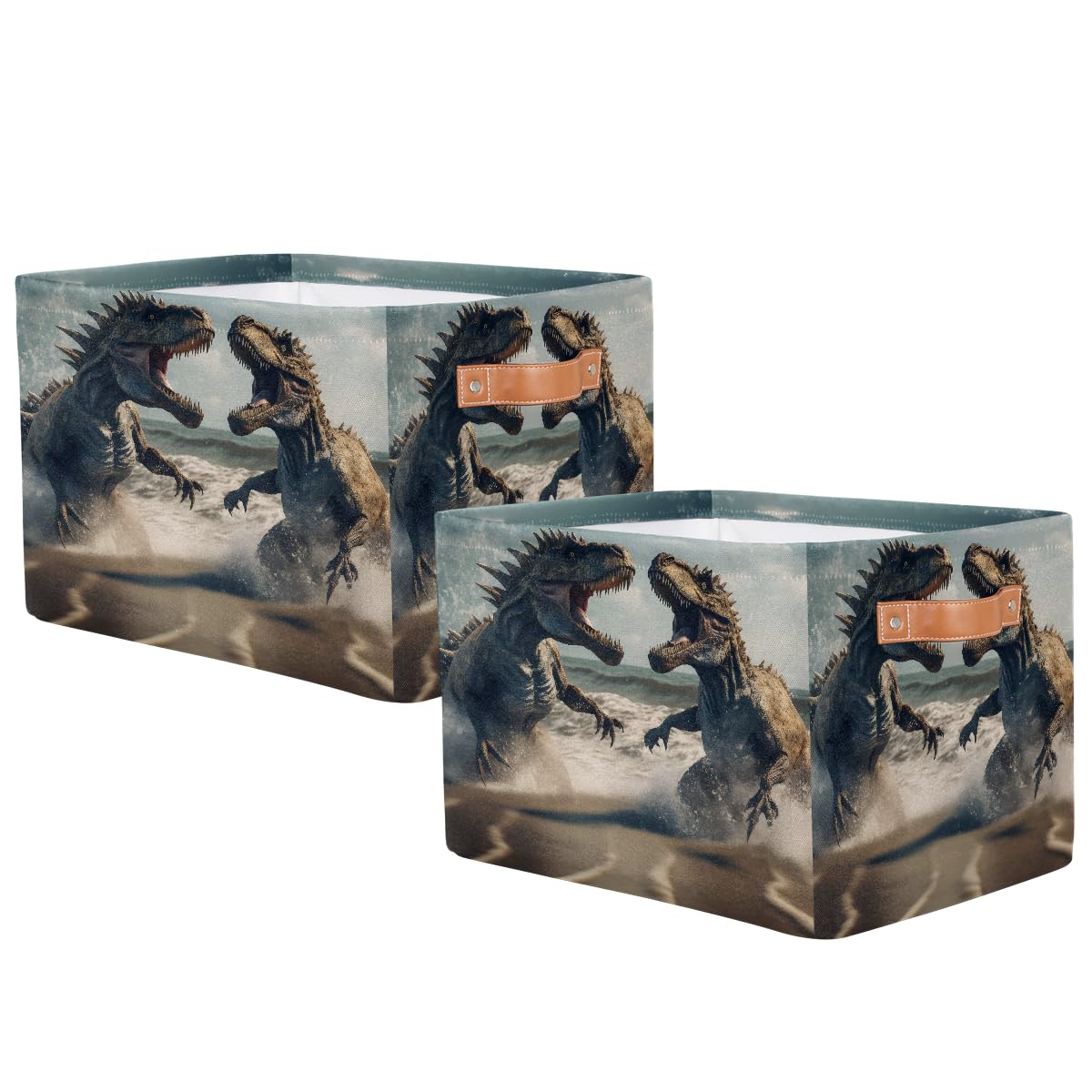 Mexpekil Cesta de almacenamiento de animales de dinosaurio, caja de almacenamiento de juguetes para niños, plegable, organizador de tela para estantes, cesta de regalo grande con asas, 2 piezas
