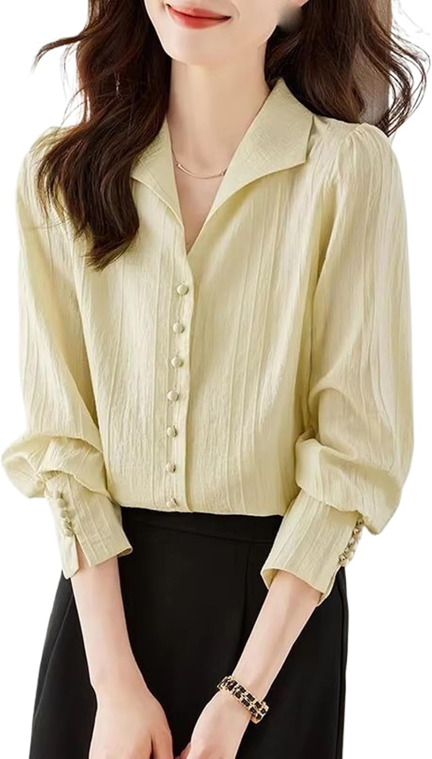 Women's Blouse Autumn Vintage Office Lady Chiffon Shirt Elegant Long Sleeve Casual Top