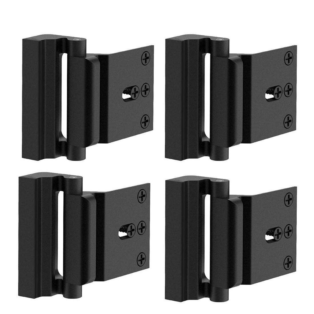 TOYFUL 4 Pack Door Reinforcement Locks with 16 Screws, Home Security Door Lock Stop for Toddler, Childproof Door Lock Night Lock Withstand 800 Lbs Black
