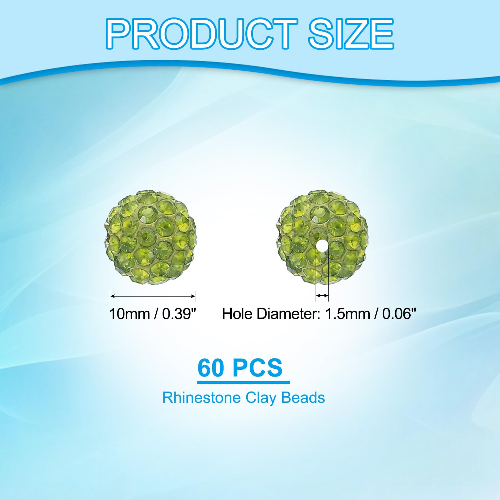 PATIKIL 10mm Rhinestone Clay Beads for Jewelry Making 60 Pack Round Ball Polymer Clay Crystal Charm Beads for Craft Decor Necklace Chain Bracelets DIY Olive Green - Image 2