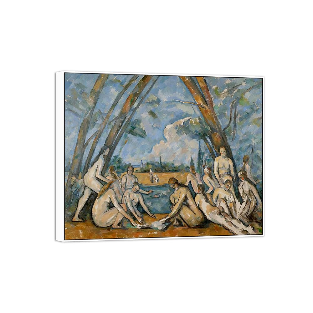 SDYSKKUG Canvas Wall Art Picture Decor Bathers by Paul Cezanne 85x70cm White Frame
