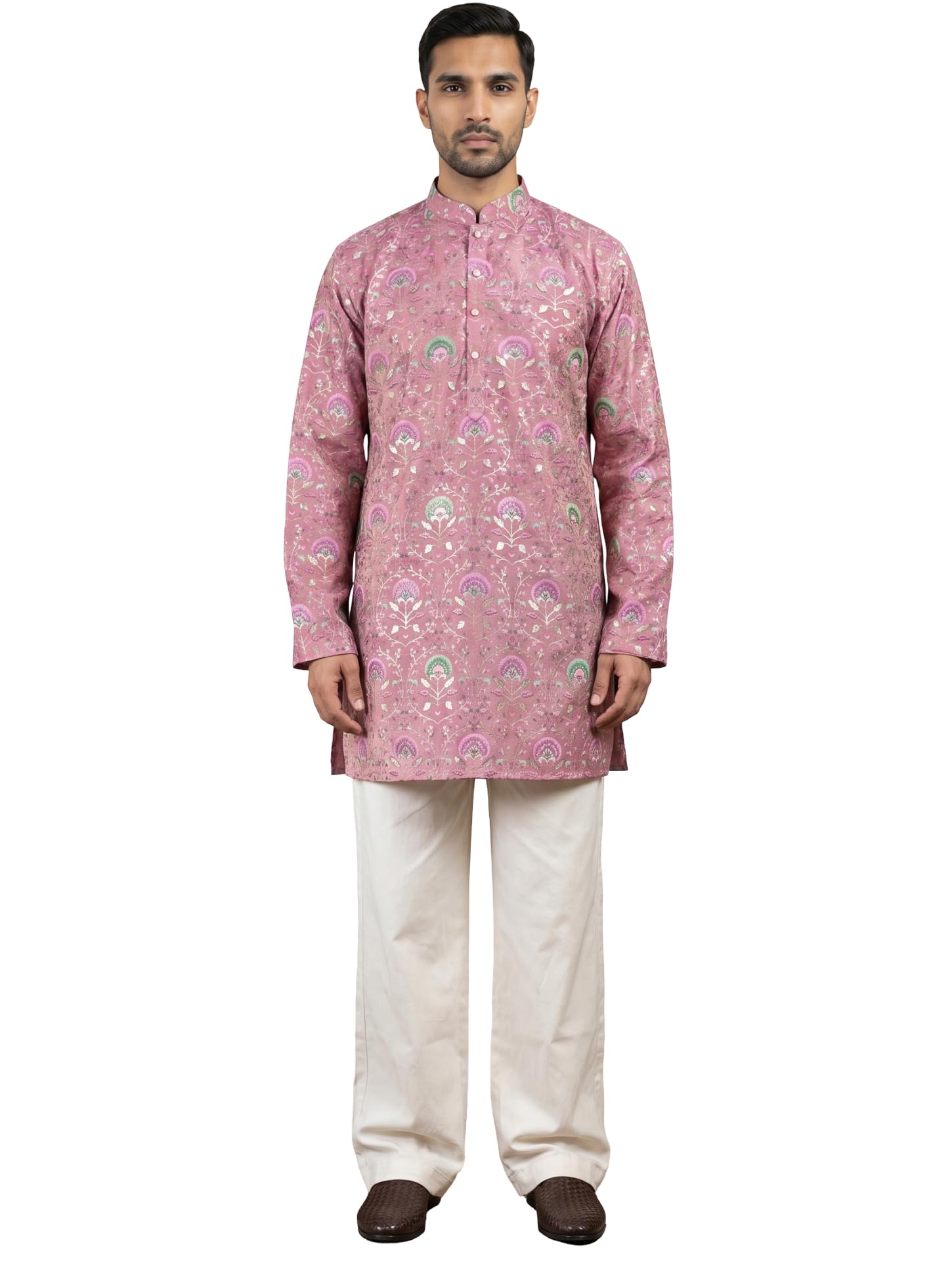 jompers Silk Blend Foil Print Kurta & Korean Pants Set-picture-10