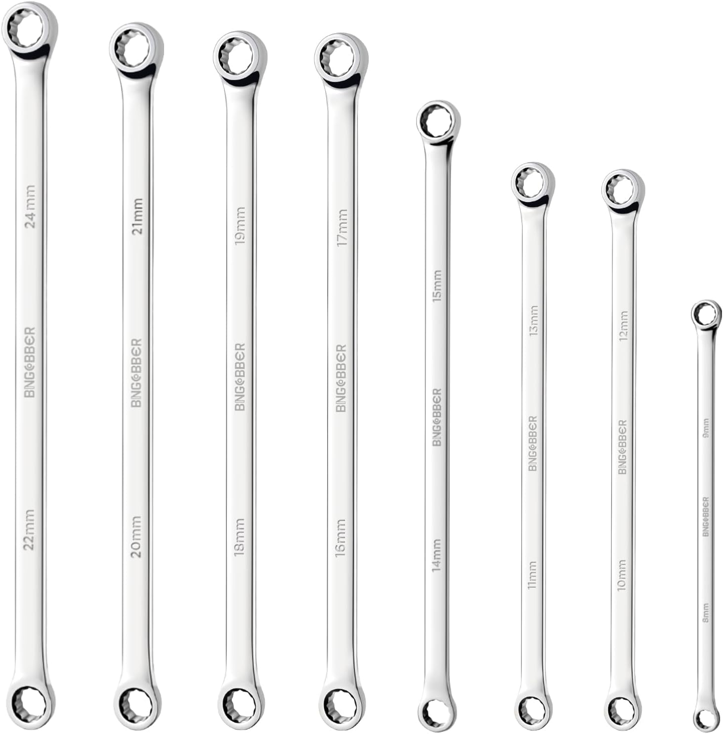 Set di 8 chiavi a doppio occhio miste, chiave poligonale extra lunga 8-24 mm