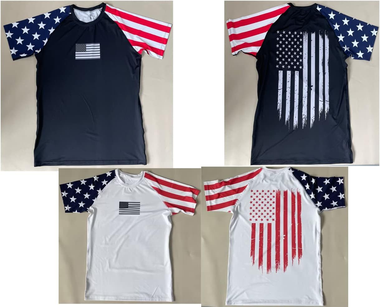 Men's American Flag Series MMA BJJ Cross Training Rash Guard Shorts Spat No Gi Set 2 PCS - Workout Outfit Set