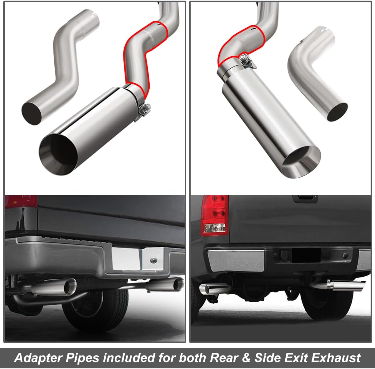 DNA Motoring CBE-UR-002 Dual Exhaust Side Exit/Rear Exit Cat-Back Compatible with 2009-2014 F-150 4.6L 5.0L 5.4L,3" OD Inlet / 2.5" OD Outlet